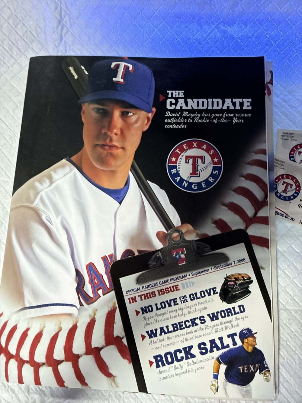 2008 Texas Rangers Official Game Program September 1-7 with Two Tickets